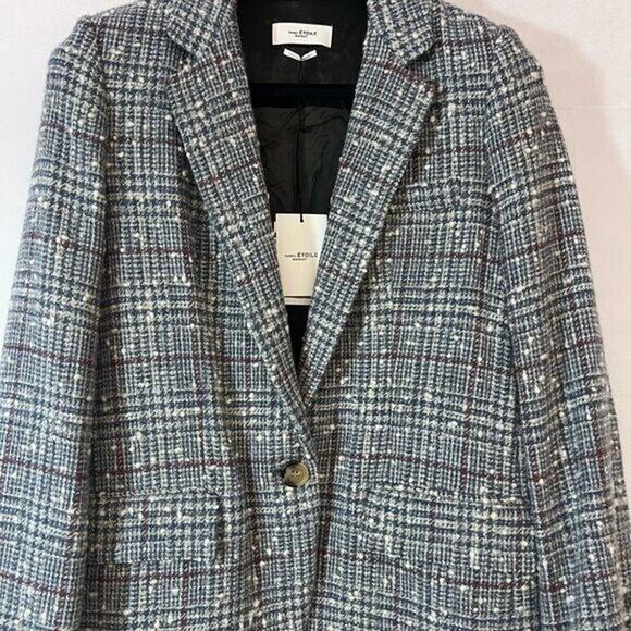 NEW NWT $560 Isabel Marant Etoile Kice Plaid Wool-Blend Blue Printed 1 button - Picture 3 of 13